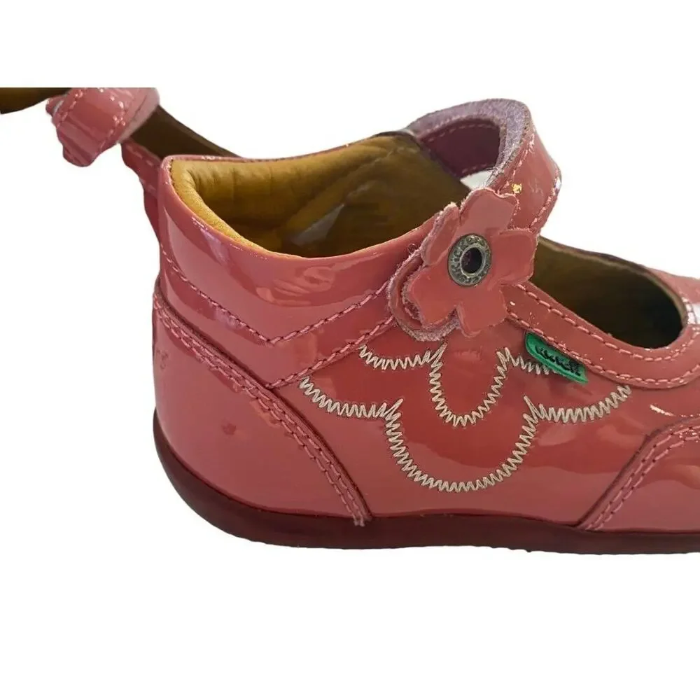9.5 (26 eu) KicKers Pink Patent Mary Jane Booties Shoes Flower Design Rubber Sol